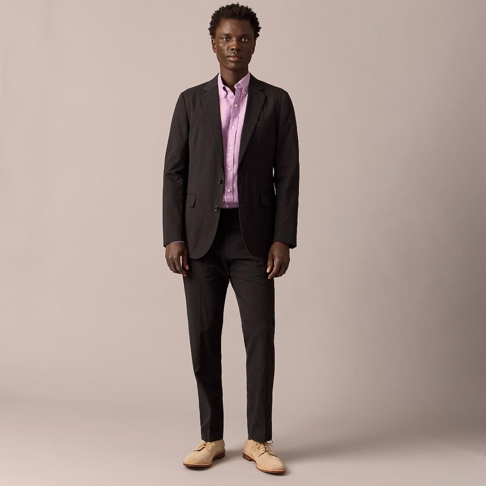Ludlow Slim Fit Seersucker Unstructured Suit - Black 38R + 33x32 NWT
